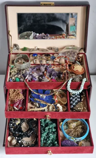 Huge Antique Vintage Costume Jewellery Job Lot with Jewellery Box