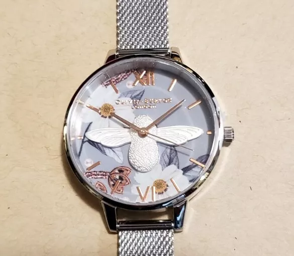 Olivia Burton Ornés Montre Avec 34mm 3D Bee Visage & Argent Meshbracelet