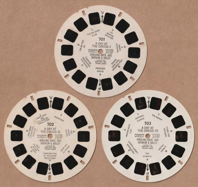 Set of three vintage View-Master reels A Day at the Circus 1952