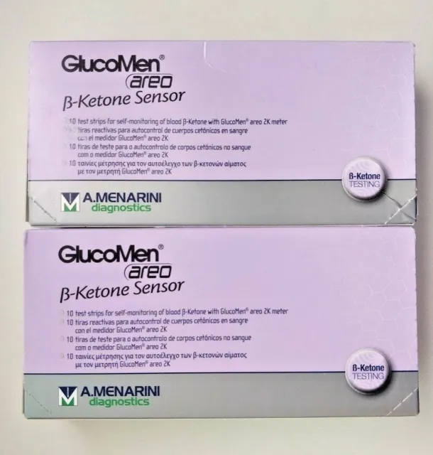 GlucoMen Areo B-Ketone Sang Diabétique Essais Test Bandes / Capteurs - 2 x 10 =