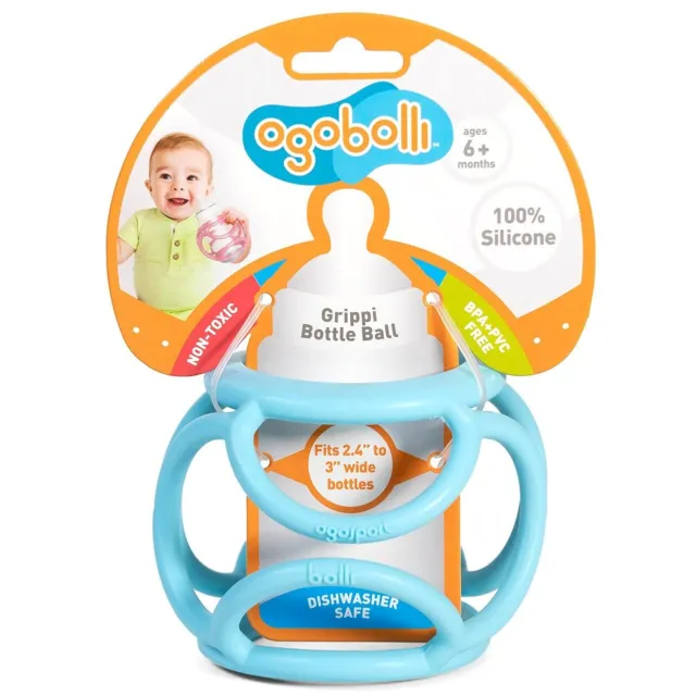 OgoBolli Grippi Baby Bottle Holder and Sensory Teether - 2.4"-3" Wide Bottles