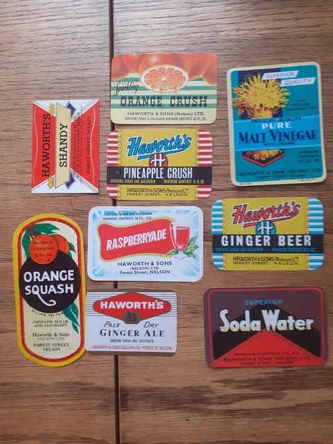 Altes britisches Bier-/Getränkeetikett: 9 x Haworths of Nelson