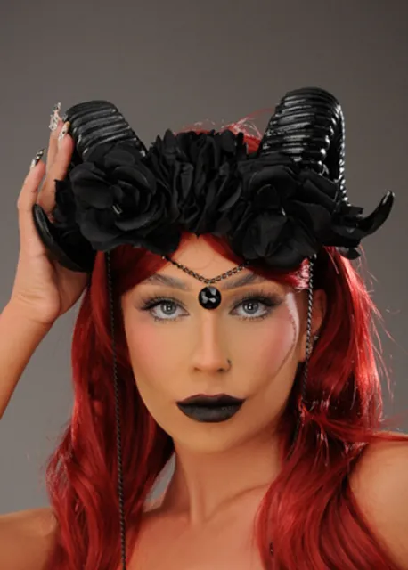 Womens Halloween Gothic Mystic Black Rams Horn Fancy Dress Cosplay Headpiece