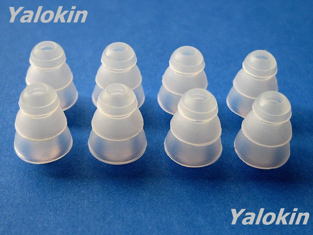 8 LARGE CLEAR Triple Flange Replacement Eartips buds gels for