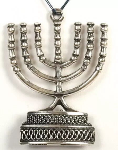 Ciondolo+Collana MENORAH in argento sterling a 7 rami Bibbia di Gerusalemme...