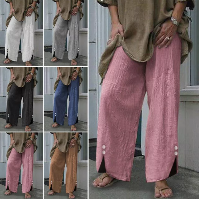 Summer Womens Cotton Linen Trousers Ladies Loose Casual Harem