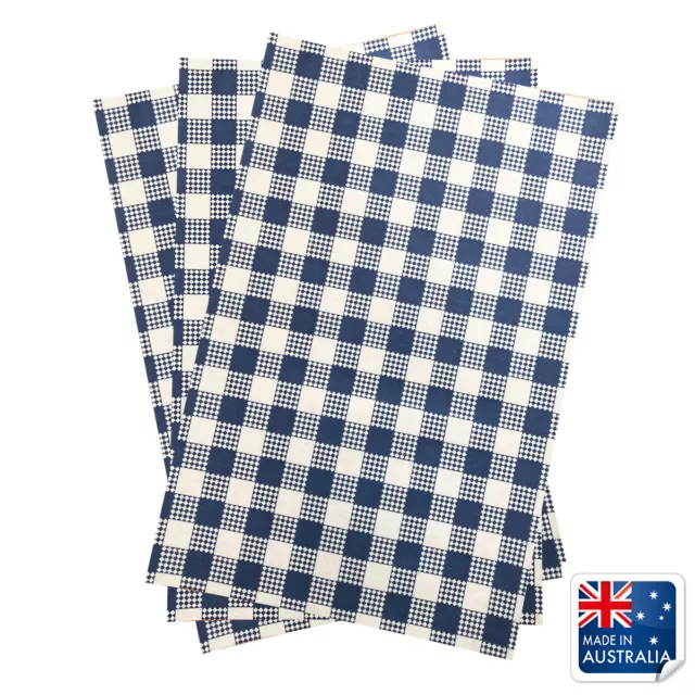 Greaseproof Paper Blue Gingham 190x300mm Pkt 200 Check Checked Checkered Paper