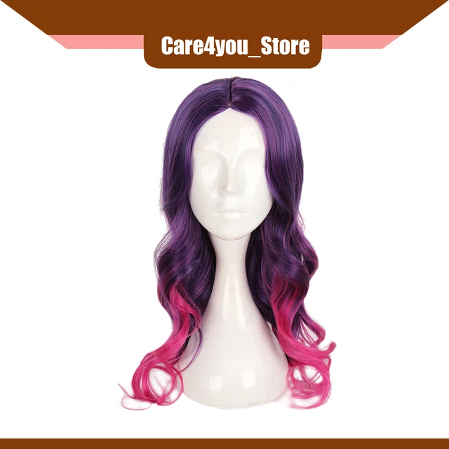 Item of 1 Women Hair Wigs 24" Purple Gradient Rose Red Curly Wig w/ Wig Cap