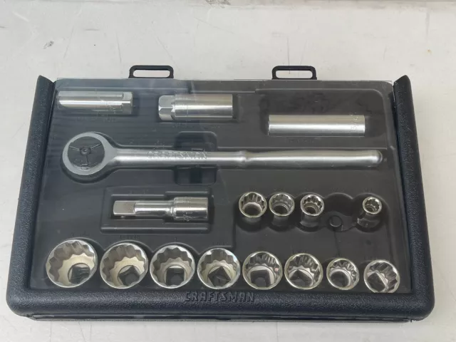 Craftsman 17Pc 1/2" Drive Ratchet Socket Set Vintage 34830 USA Mechanics Tools