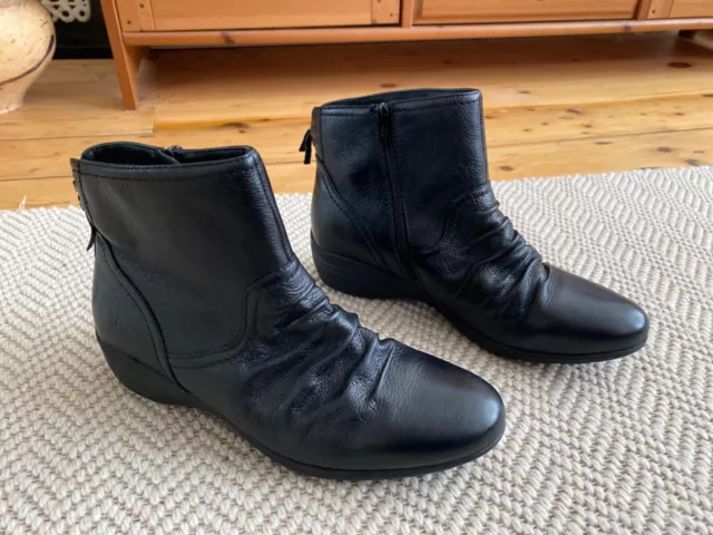 M&S Collection Leather Ankle Boots, Black, Size 7 Wide Fit