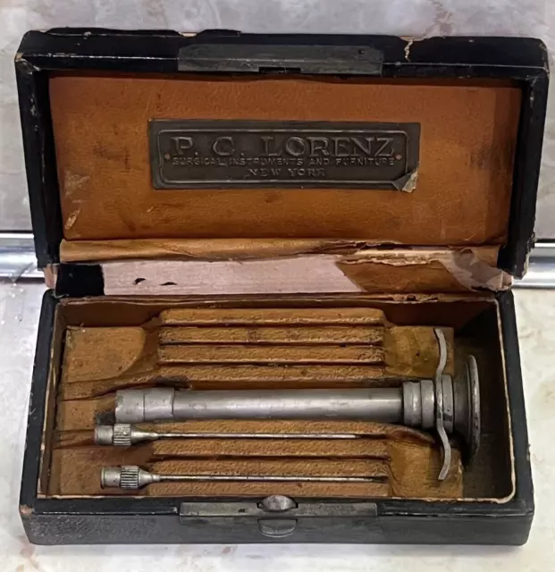 Antique Civil War P.C.LORENZ Surgical Instruments And Furniture Syringe In Box