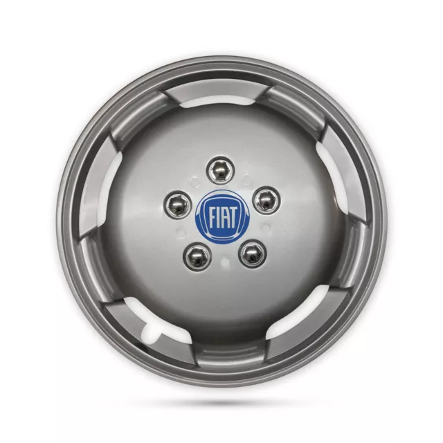 For Fiat Ducato Motorhome Camper Van 4x 15” Deep Dish Silver Wheel Trims Blue