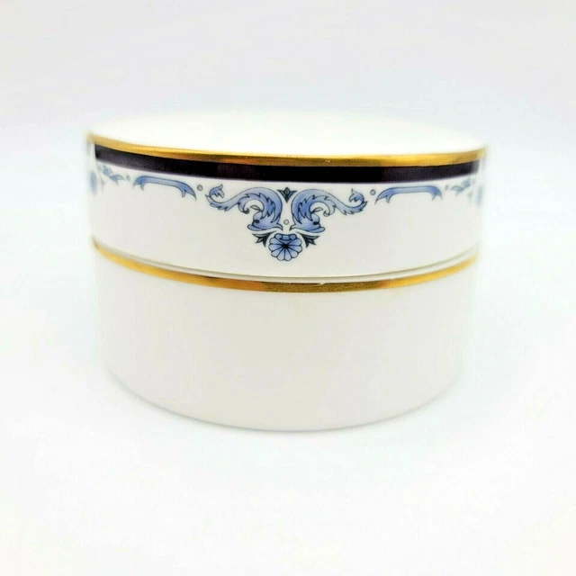 RARE ROYAL DOULTON Bone China Blue w/Gold Trim Trinket Box Dish Vintage