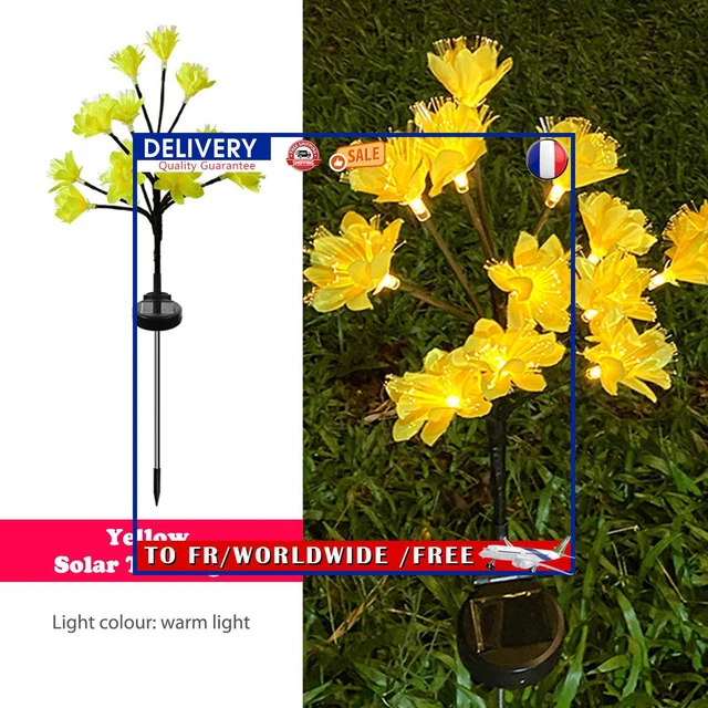 LED Garden Stake Light Waterproof Flower Shaped Solar Lawn Lamp (Yellow 2pcs)