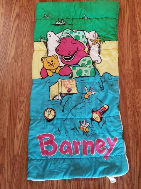 90S BARNEY THE Dinosaur Sleeping Slumber Bag Sleepover Bed Comforter ...