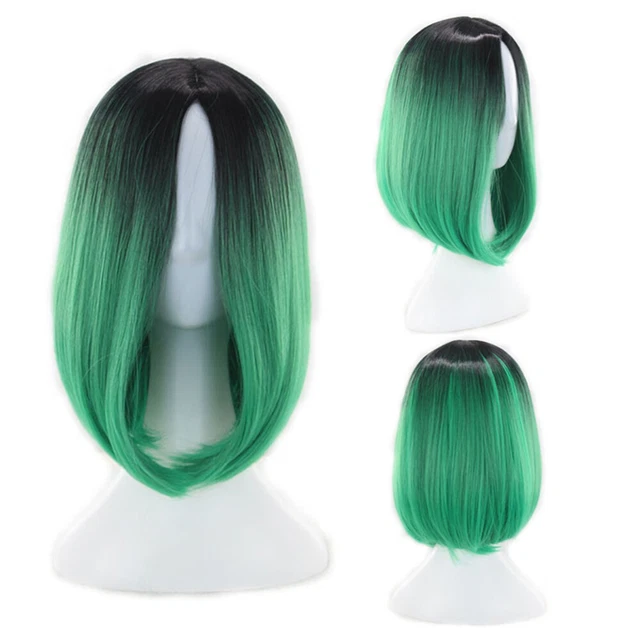 Parrucca Anime Verde Parrucche Adulto Nero Donna Capelli Umani Colorati Cappello Giornaliero Corto
