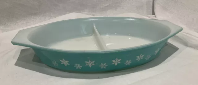 Vintage Pyrex Geschirr Fröhlich Türkis Schneeflocke Split Oval Servierteller