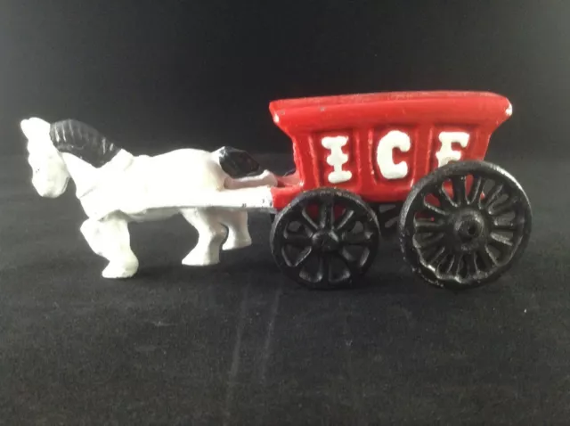 Reproduction Vintage Cast Iron Horse Drawn Red Ice Wagon Collectible Retro MCM