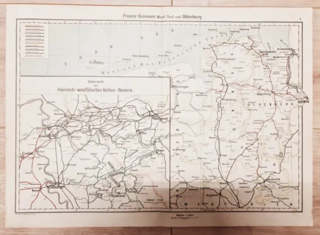 Eisenbahnen Landkarte map 1892: Provinz Hannover Westlicher Teil und Oldenburg