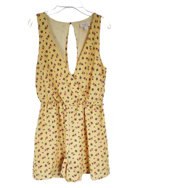 Everly Floral Wrap Romper Size S Yellow Sleeveless Keyhole Back