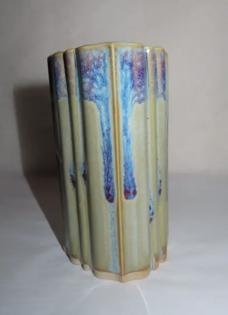 Vintage Ribbed Drip Glaze Bay Studio Pottery Vase~Signed