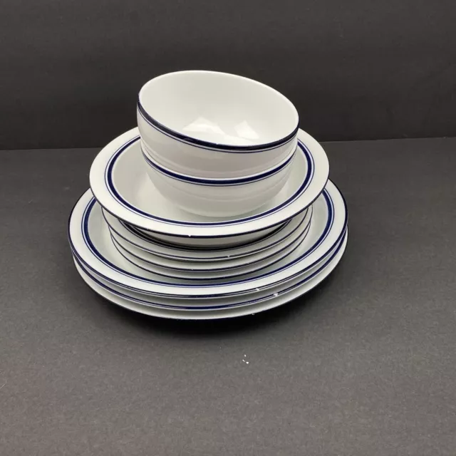 9 pcs Dansk Christianshavn Blue Dinner Dessert Plates Soup Cereal Bowls CHIPPED