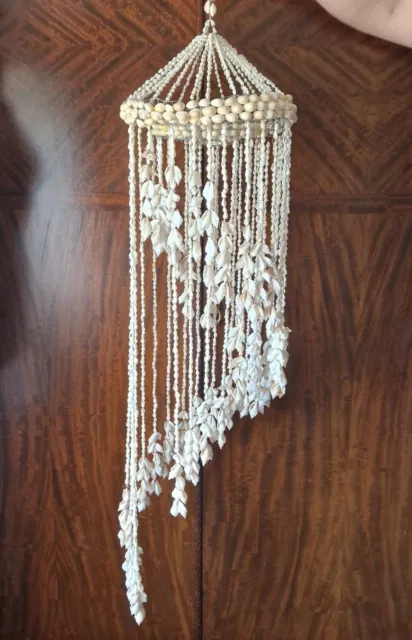 Stunning Vintage Sea Shell Hanging Wind Chime Sculpture Lampshade Chandelier