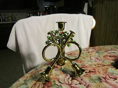 BRASS COLOR METAL~ French Horns Candle Holder ~NICE ITEM!!!