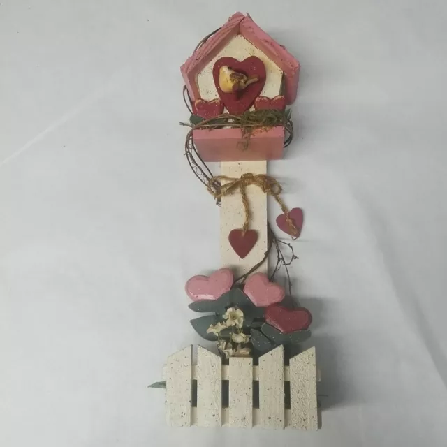 Decorative Bird House 15¼” Valentines Themed Red Hearts Roses Table Top Cute