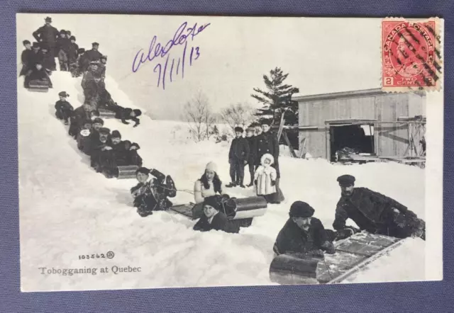 ±1913 Postcard CANADA MONTREAL Tobogganing at QUEBEC La Luge Valentine & Sons