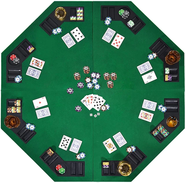 48" 8-Player Foldable Poker Table Top, Casino Texas Hold'Em Layout, Portable Ant