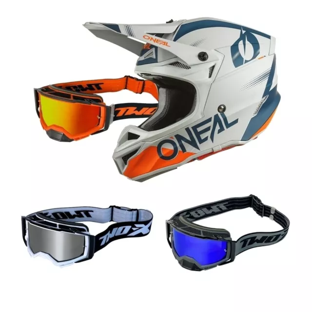 Casque Motocross Avec Lunettes Oneal 5Series MX Cross Haze V.22 Bleu Orange