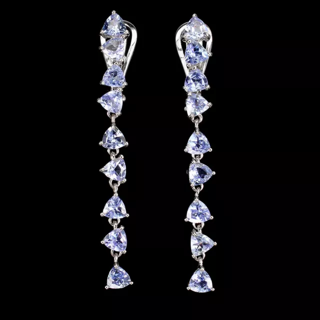 Unheated Trilliant Tanzanite 4mm White Gold Plate 925 Sterling Silver Earr