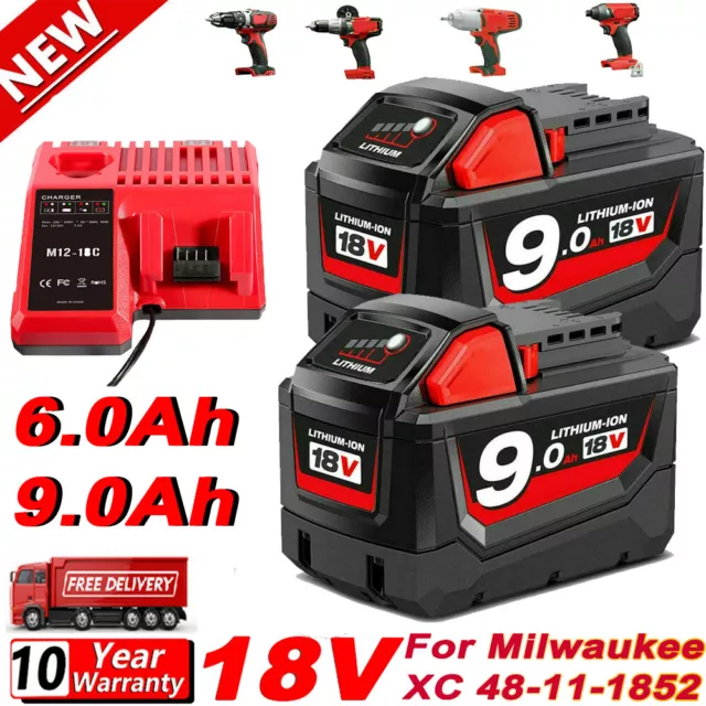 For Milwaukee For M18 M18B5 M18B6 18v XC 6.0Ah Li-ion Battery 48-11-1860/Charger