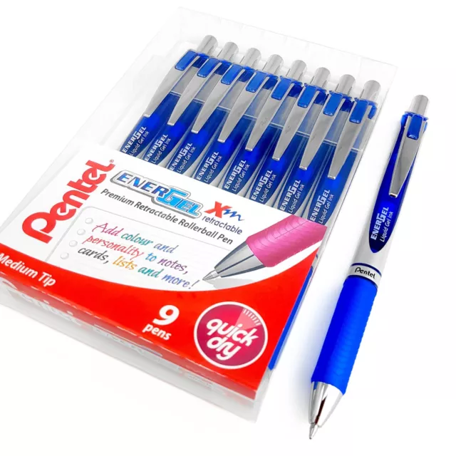 9 x Pentel EnerGel XM BL77 - Retractable Liquid Gel Ink Pen - 0.7mm - Blue