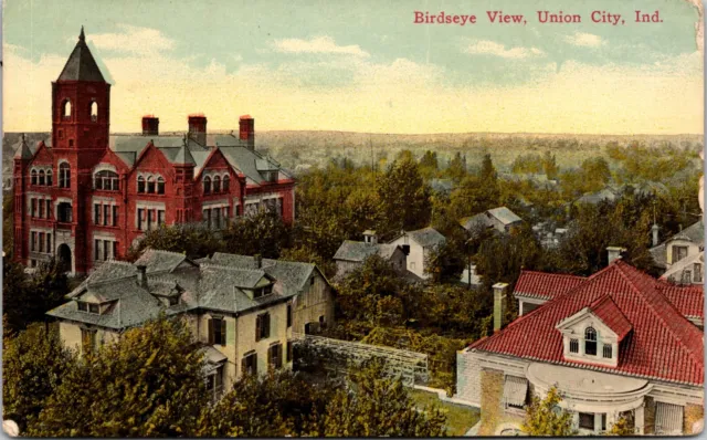 1916 Antique Postcard Bird's Eye View Aerial of Union City Indiana Randolph IN