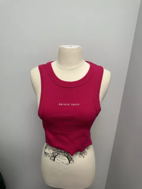 Abrand Jeans Hot Pink Ribbed Tank Top White Logo XS 8