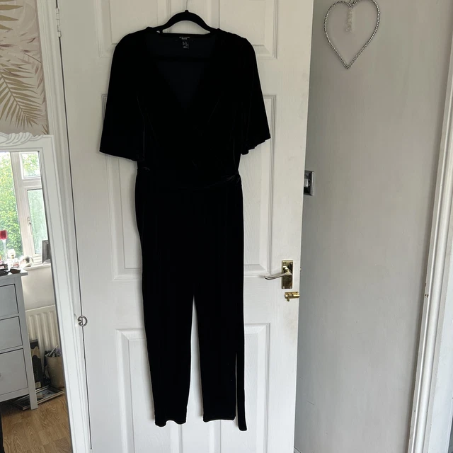 Black Velvet Trouser Jump Suit Size 14 Petite New Look