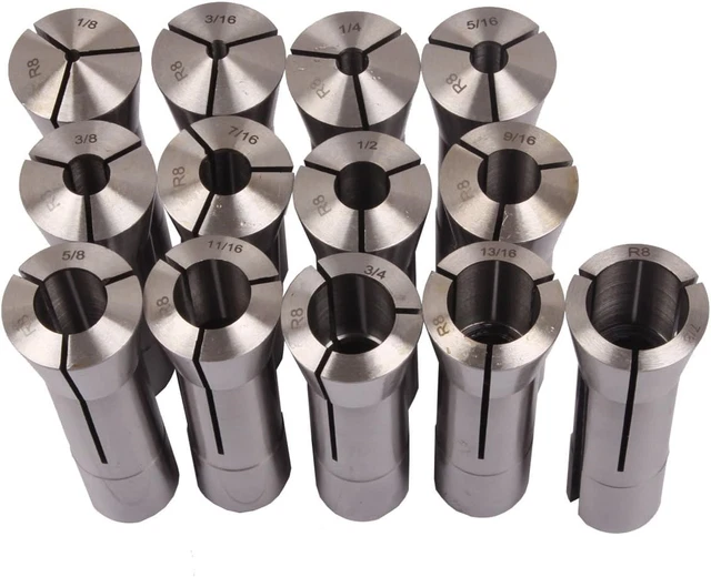 13pcs Precision R8 Collets Set 1/8 - 7/8" Mill Chuck Holder for Bridgeport .0006