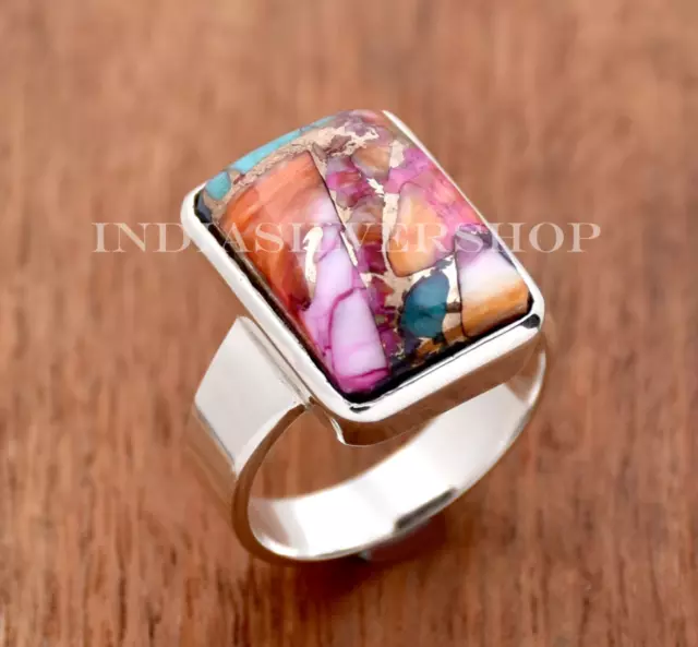 Kingman Pink Dahlia Turquoise Ring Fait à la main en argent sterling 925... 2