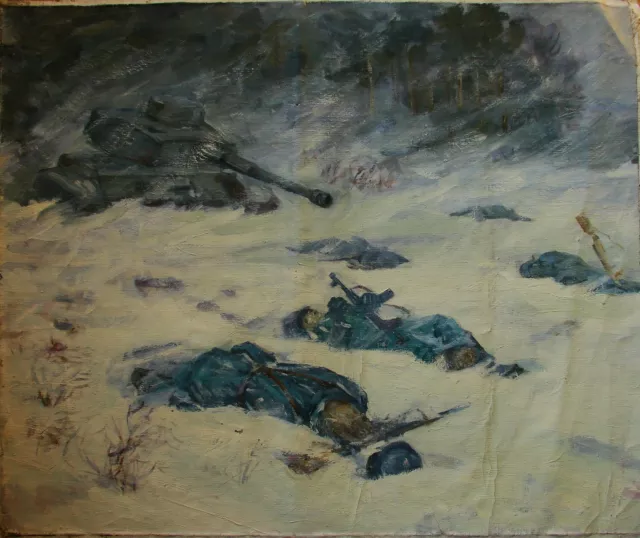 Ukrainian Soviet Oil Painting military ww2 tank realism hard winter 1941