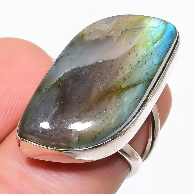 Labradorite Gemstone 925 Solid Sterling Silver Jewelry Ring Size Adjustable