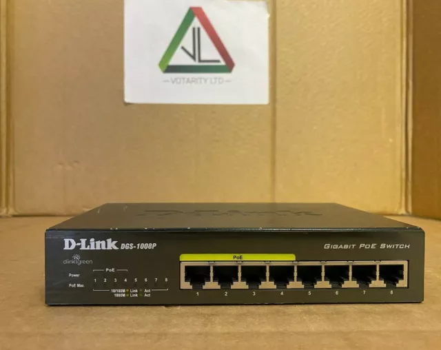 D-Link DGS-1008P 8-Port Gigabit PoE Switch with No PSU or Power Adaptor -Inc VAT