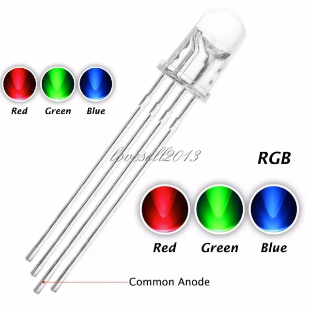 100/200/500/1000PCS 5mm 4pin RGB Tri-Color Common Anode LED light Red Green Blue