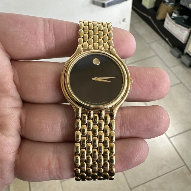 Movado Swiss Quartz Museum Model #87-33-866 Mens Wrist Watch Gold Tone