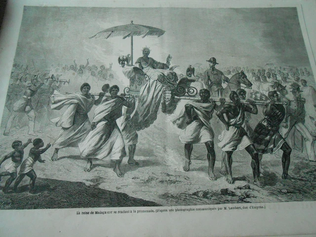 1863 engraving - The Queen of Madagascar going to the promenade