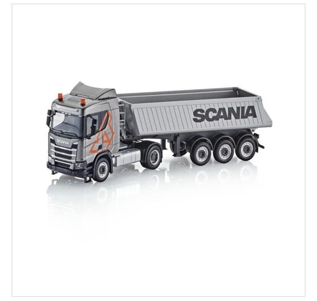herpa Modellino camion Scania CS 20 HD camion frigorifero con rimorchio Kurant Fleisch, trattore con gru di carico e supporto posteriore, miniatura in scala 1:87, fatto in Germania, plastica