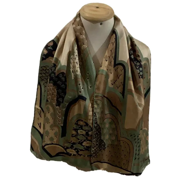 RICHARD AUAN PAISLEY BEIGE Silk Scarf WRAP 66/14 In MADE IN ENGLAND # ...