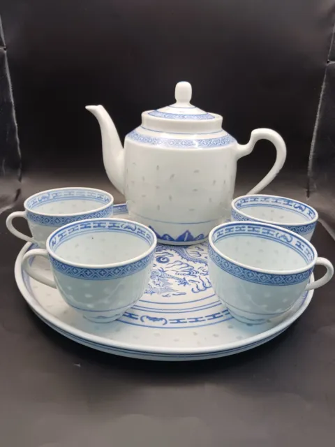 Vintage stunning made in China "Rice Eye Dragon" tea set  6 piece-porcelian