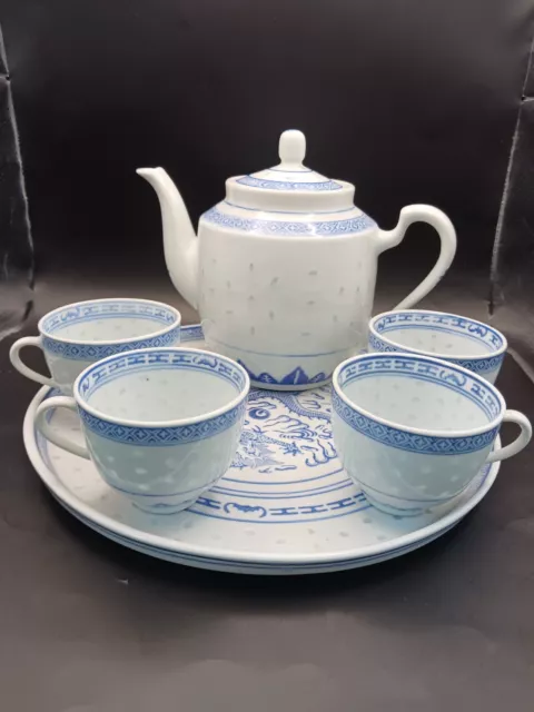 Vintage stunning made in China "Rice Eye Dragon" tea set  6 piece-porcelian